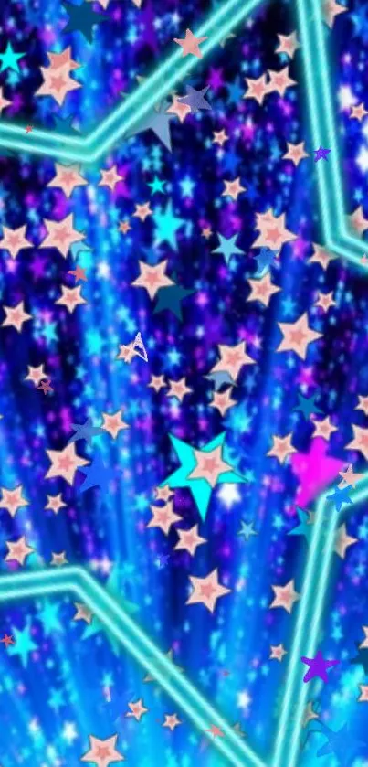 Vibrant starry night wallpaper with glowing blue and colorful stars.