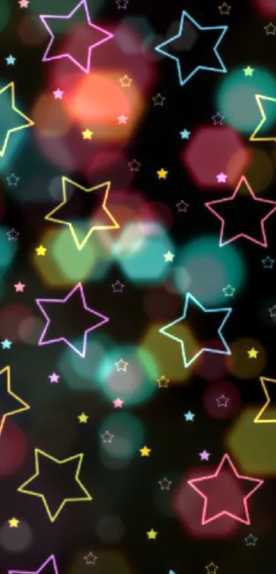 Black wallpaper with neon star patterns for phones.