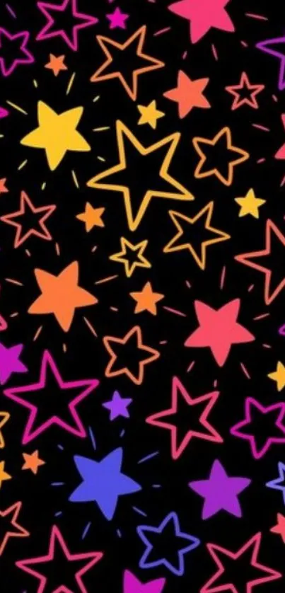 Colorful stars on a black wallpaper background.