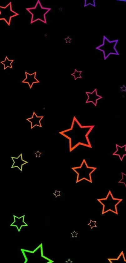 Vibrant neon stars on a dark background mobile wallpaper.