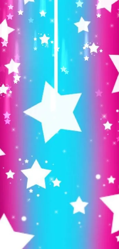 Vibrant mobile wallpaper with stars and gradient colors of blue and magenta.