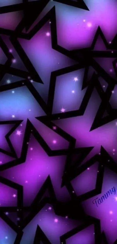 Purple and blue starry wallpaper with black outlines.