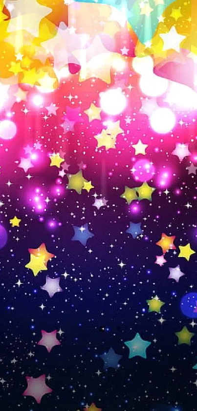 Vibrant starry night wallpaper with colorful stars and gradient.