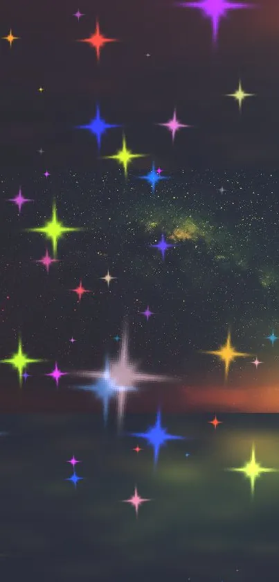 Vibrant wallpaper with colorful stars and galaxy.