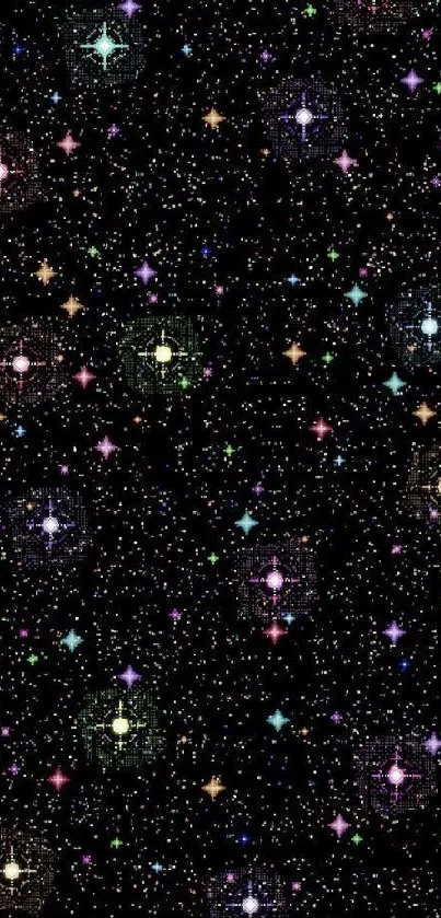 Colorful starry night wallpaper with black background and vivid stars.