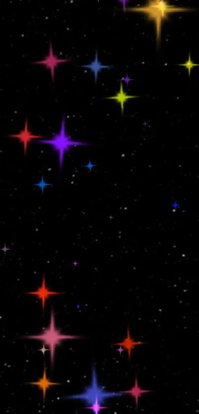 Colorful twinkling stars on a black night sky wallpaper.