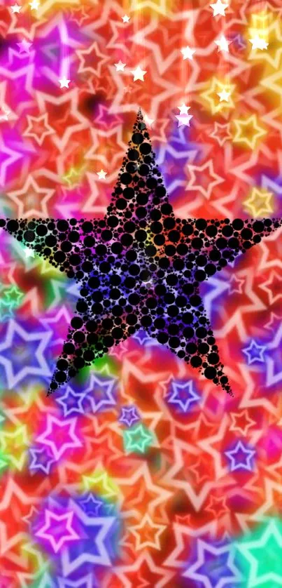 Colorful star-filled wallpaper with vibrant patterns.