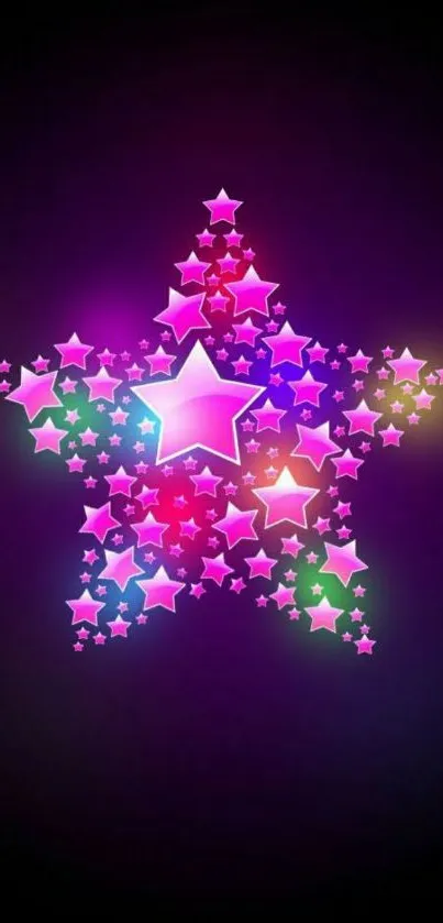 Colorful starry design with neon glow on a dark background.