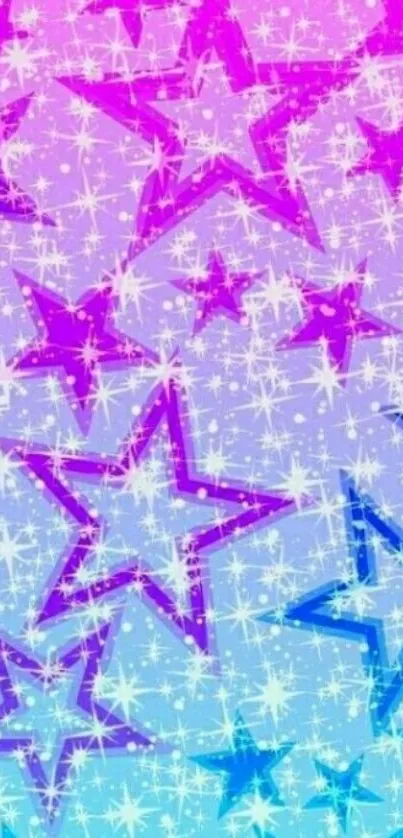 Colorful starry wallpaper with pink, purple, and blue gradient.