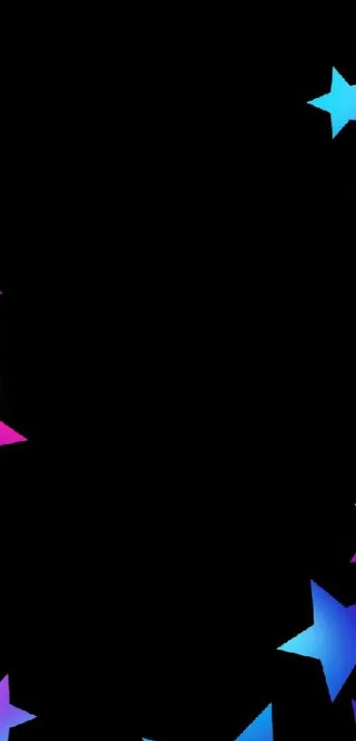Vibrant phone wallpaper with colorful stars on black background.
