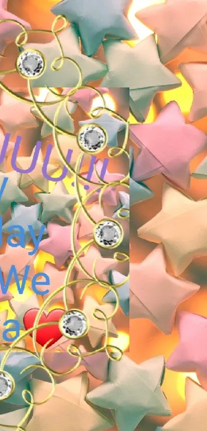 Vibrant wallpaper with colorful origami stars and birthday greetings.