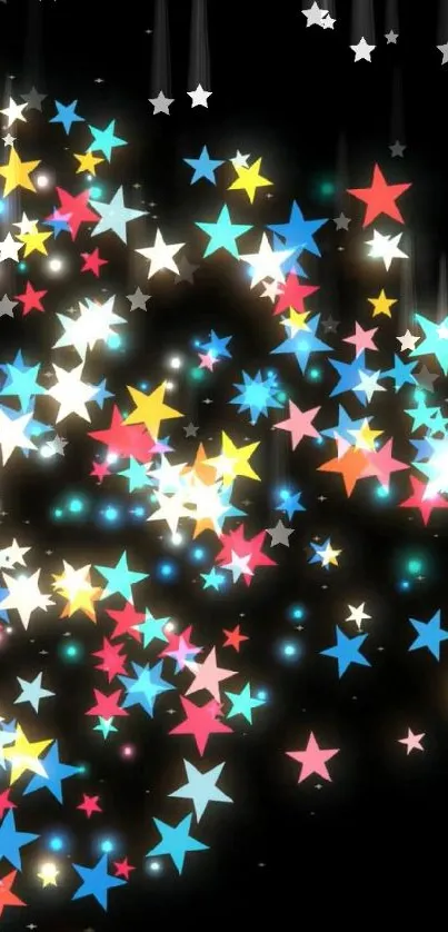 Colorful stars scattered on a black background creating a vibrant display.