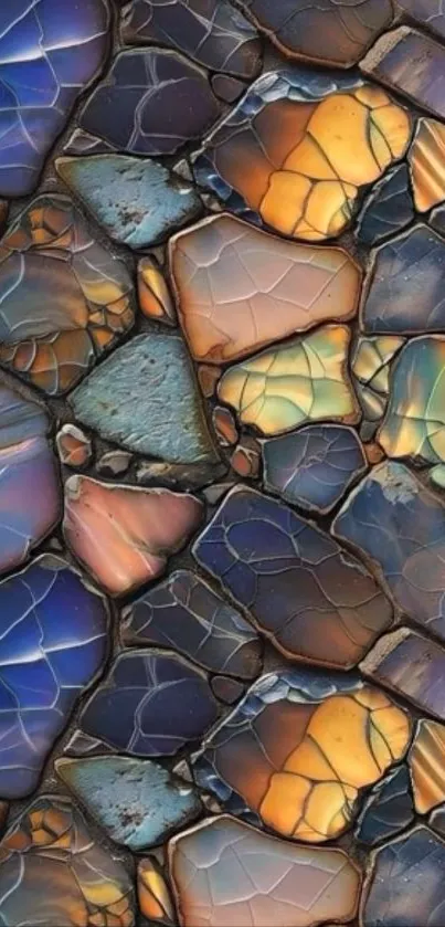 Colorful stone mosaic wallpaper with vibrant textures.