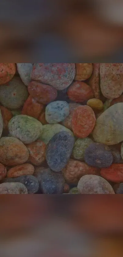 Colorful stones arranged as a mobile wallpaper with natural and vibrant tones.