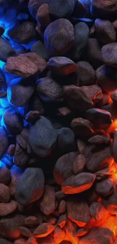 Vibrant stones with blue and orange lighting, perfect for mobile wallpaper.