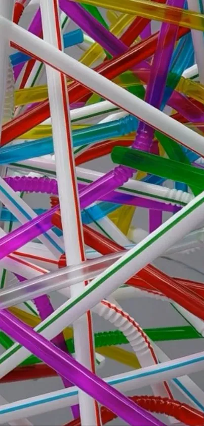 Abstract wallpaper with colorful plastic straws in various arrangements.