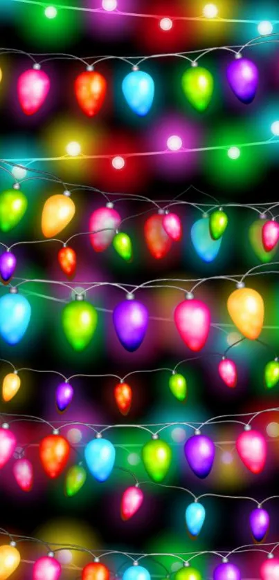 Vibrant mobile wallpaper with colorful glowing string lights.