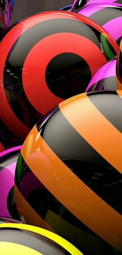 Colorful 3D spheres with vibrant stripes and abstract design.