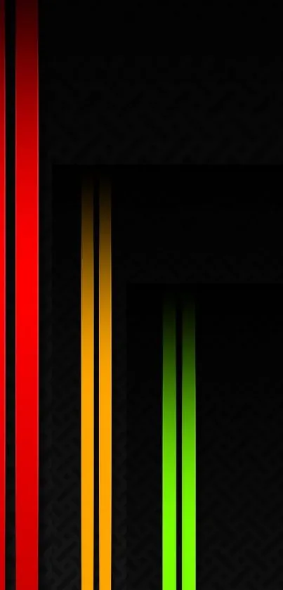 Vibrant stripes wallpaper with red, yellow, and green on dark background.