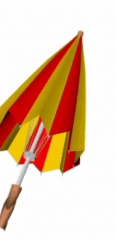 Red and yellow striped umbrella on white background wallpaper.