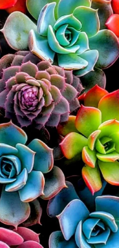 Vibrant multicolored succulent garden wallpaper art.