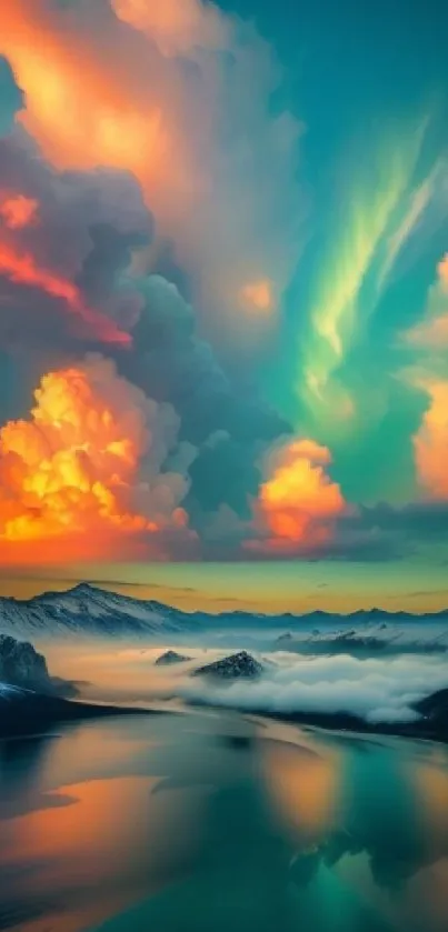 Vibrant sunset mountain wallpaper with colorful clouds.