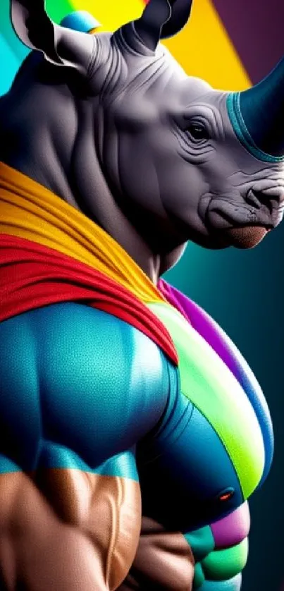 Colorful superhero rhino mobile wallpaper.