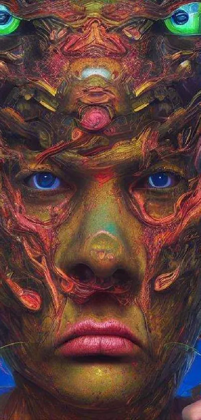 Surreal colorful art wallpaper with intricate face details.