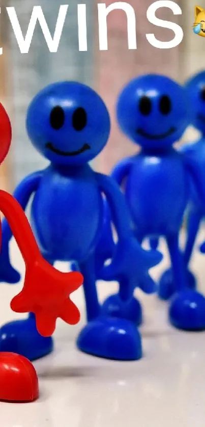 Colorful figures with smiles in a playful lineup, unique wallpaper background.