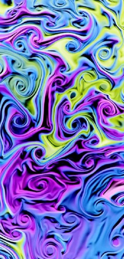 Colorful abstract swirl wallpaper with blue and pink hues.