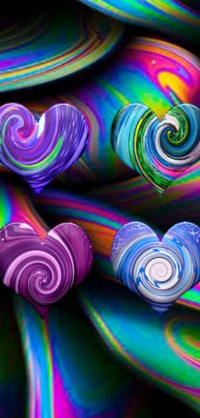 Colorful swirl heart wallpaper with vibrant design.