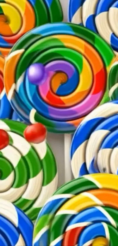 Colorful swirl lollipops pattern wallpaper.