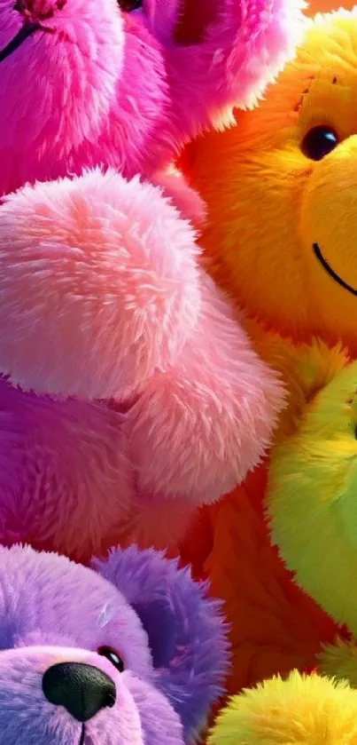 Bright colorful teddy bears wallpaper for mobile.