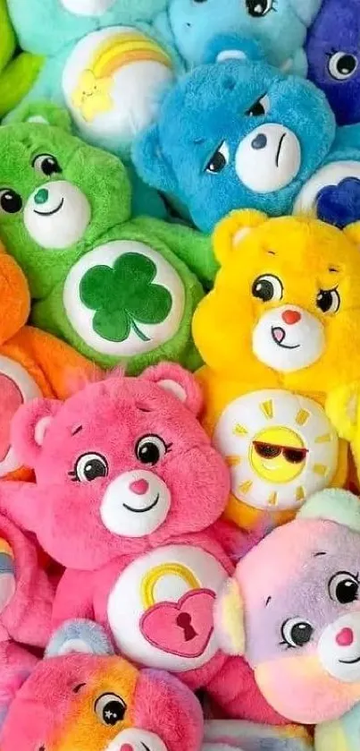 Colorful teddy bear plush toys wallpaper with vibrant hues.