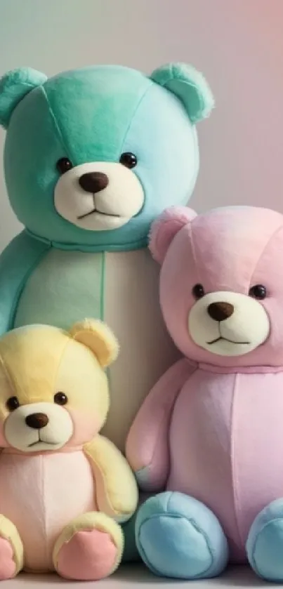 Charming pastel teddy bear trio mobile wallpaper.