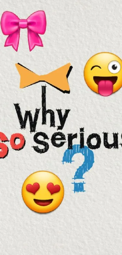 Why so serious emoji graphic wallpaper in white background.