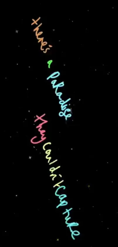 Vibrant colorful handwritten quote on starry black background.