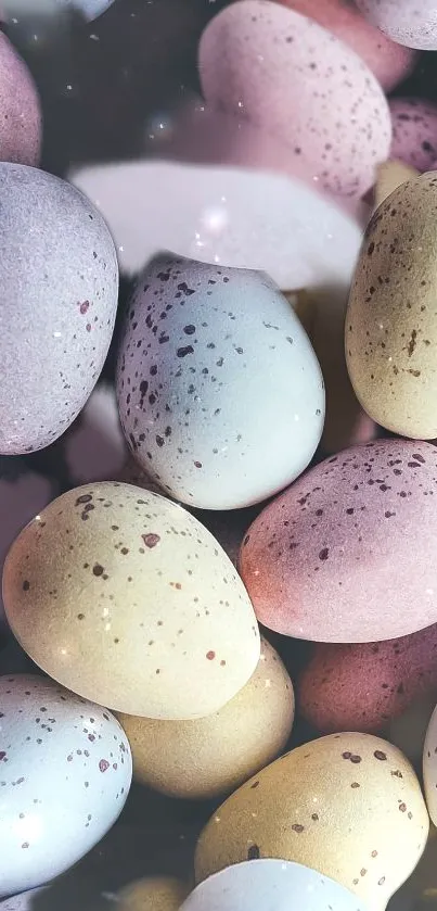 Close-up of colorful, textured pastel eggs grouped together.