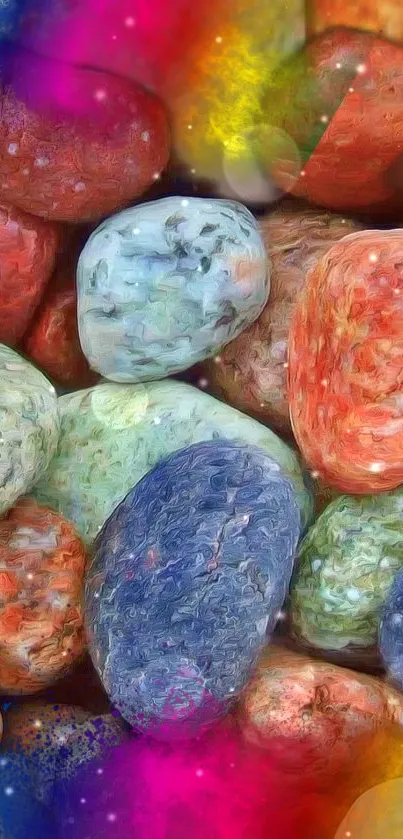 Vibrant wallpaper of colorful, textured stones creating an artistic design.