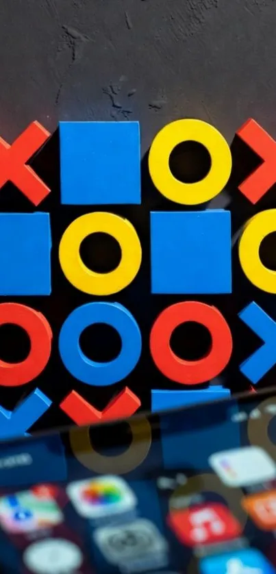 Colorful tic-tac-toe blocks on a phone screen.