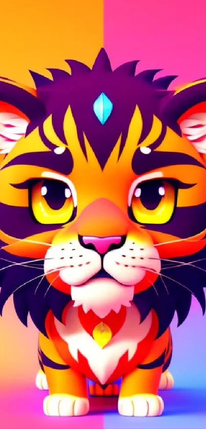 Colorful tiger art wallpaper with vibrant hues of yellow and pink.