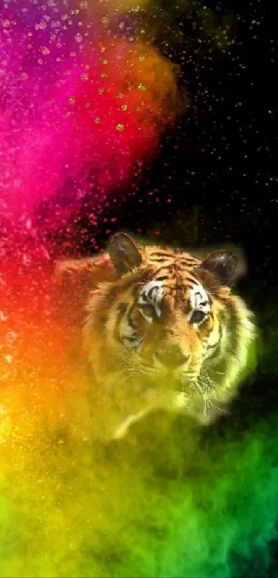 Colorful tiger mobile wallpaper with a vibrant explosion.