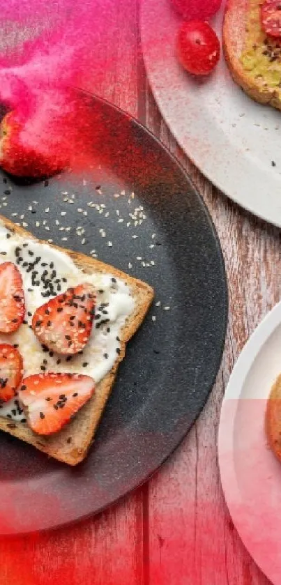 Vibrant wallpaper of artistic toast with fruits and seeds.