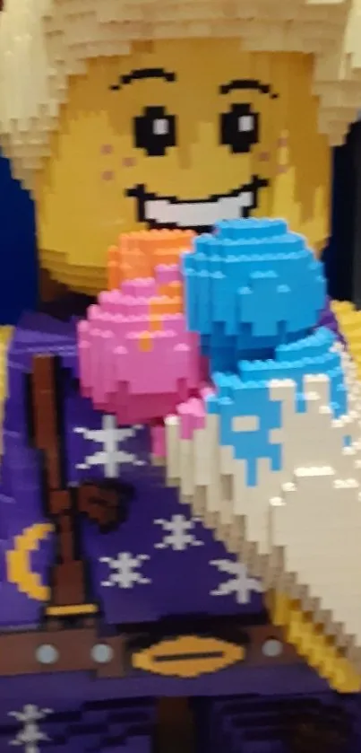 Colorful toy figure holding ice cream made of bricks.