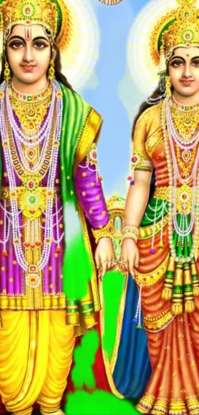 Colorful traditional attire illustration with vibrant hues and intricate details.