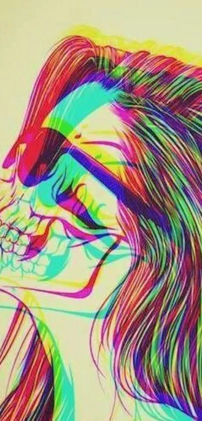 Colorful psychedelic skull wallpaper with vibrant neon hues.