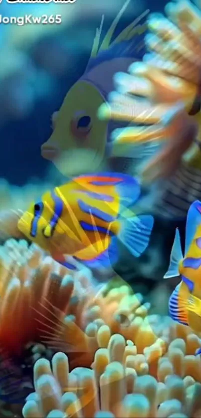 Vibrant tropical fish swimming in colorful corals.