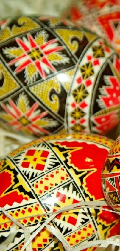 Vibrant and detailed Ukrainian Easter eggs with intricate patterns.