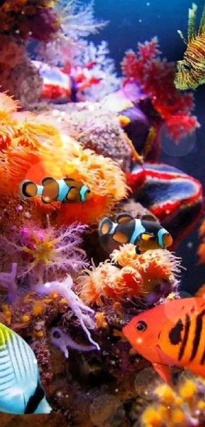 Vibrant coral reef with tropical fish in vivid colors