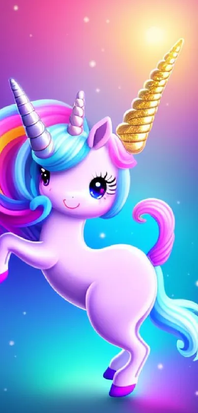 Cute unicorn with colorful mane in digital art.